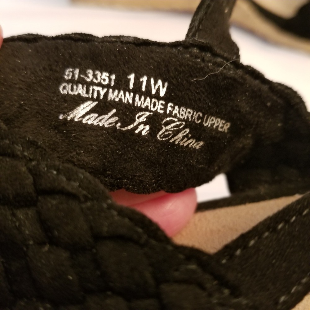 Bella Vita Black Braided Espadrille Wedge Sandals Women Size 11W Strappy Boho - Picture 9 of 9